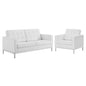 Loft Tufted Upholstered Faux Leather Loveseat and Armchair Set