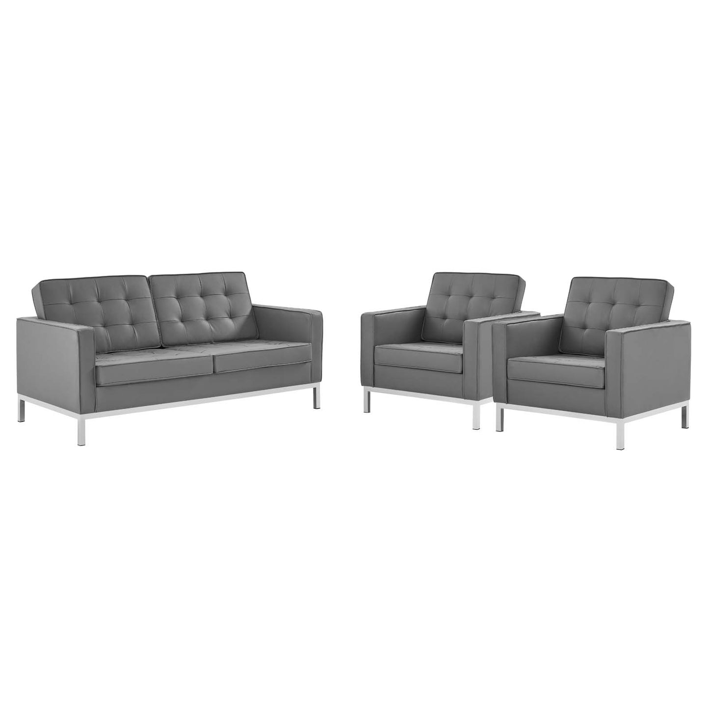 Loft 3 Piece Tufted Upholstered Faux Leather Set