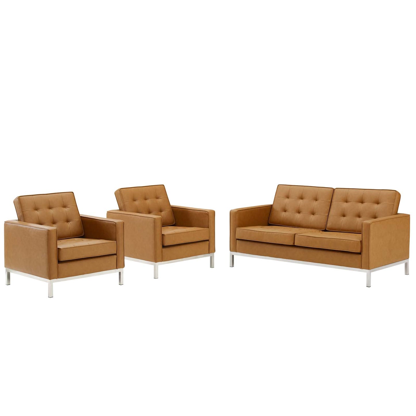 Loft 3 Piece Tufted Upholstered Faux Leather Set