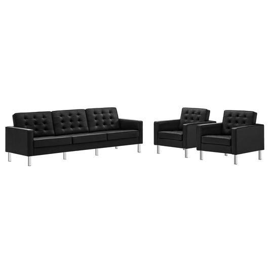 Loft 3-Piece Tufted Vegan Leather Furniture Set