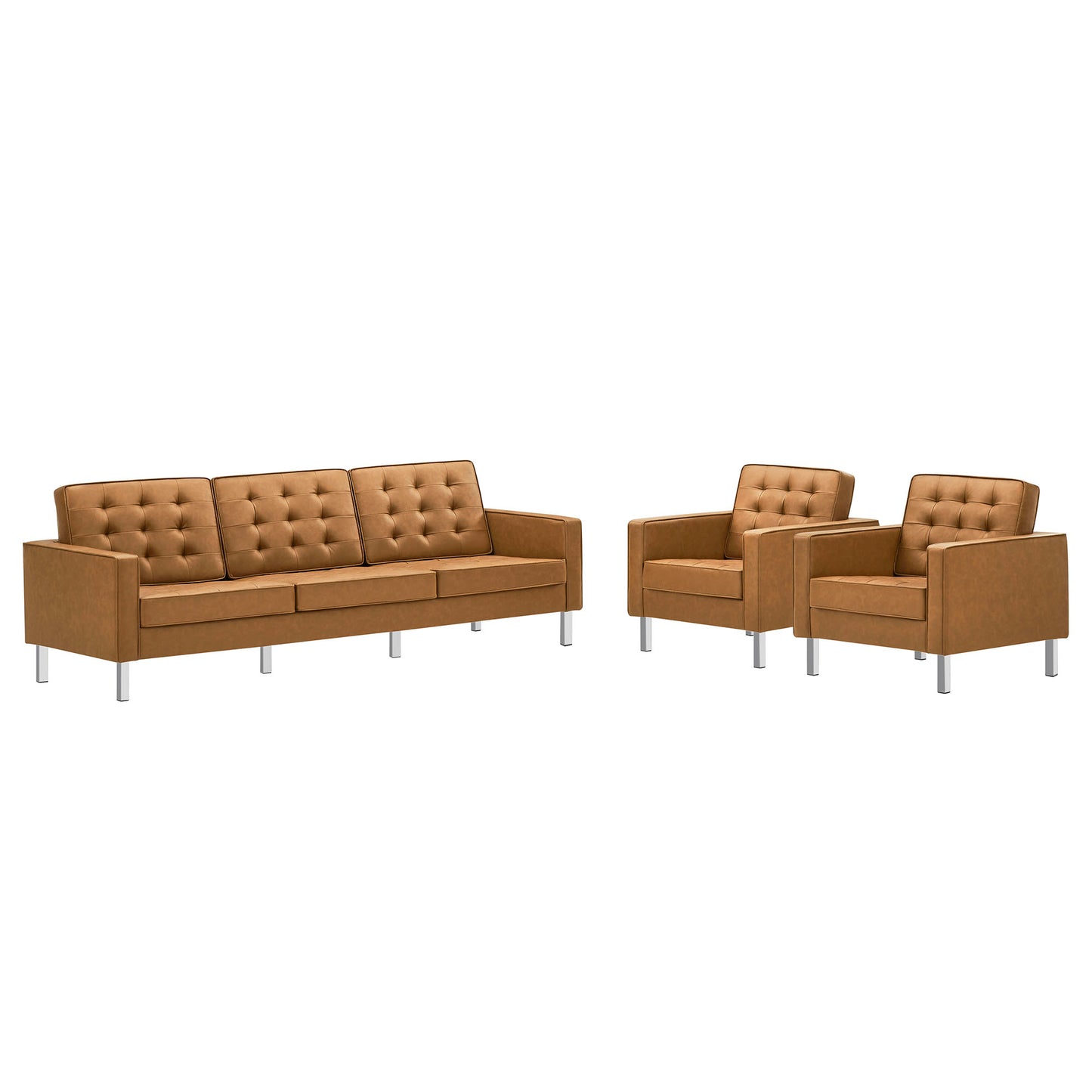 Loft 3-Piece Tufted Vegan Leather Furniture Set