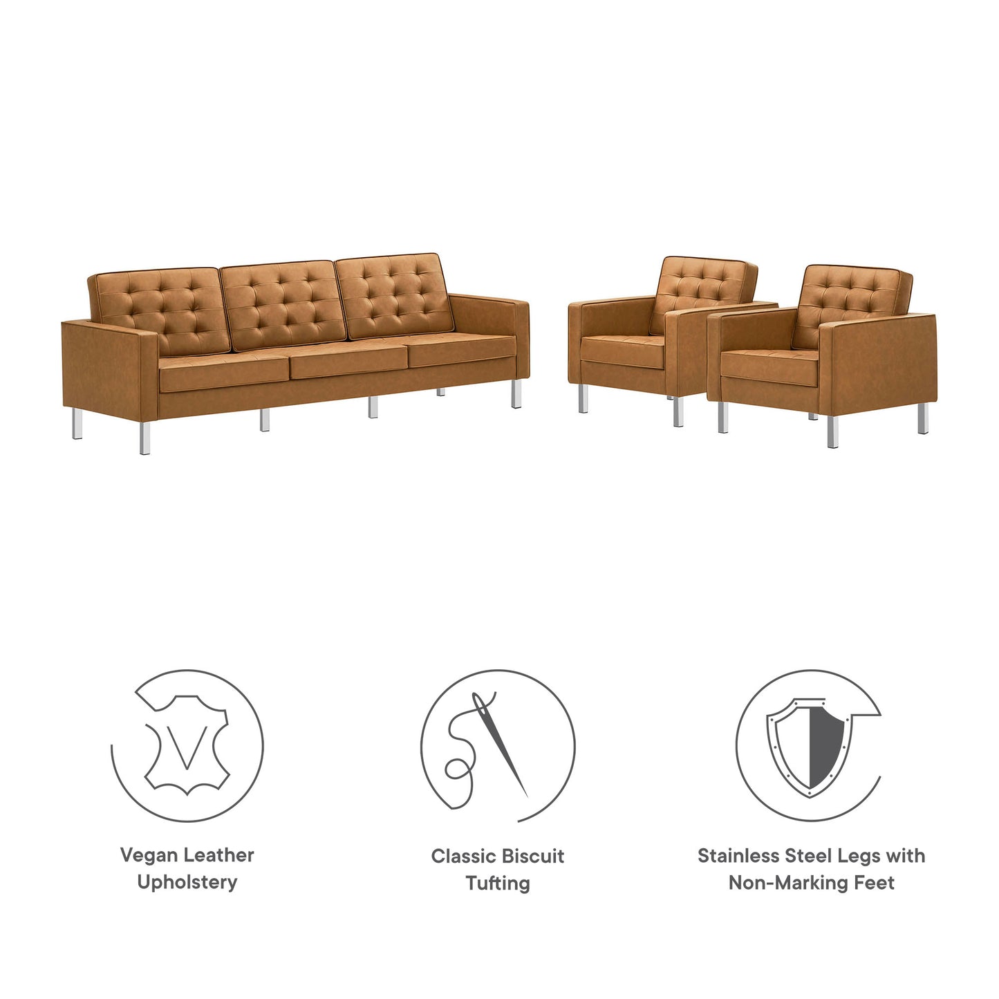 Loft 3-Piece Tufted Vegan Leather Furniture Set