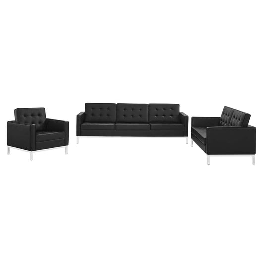 Loft 3 Piece Tufted Upholstered Faux Leather Set