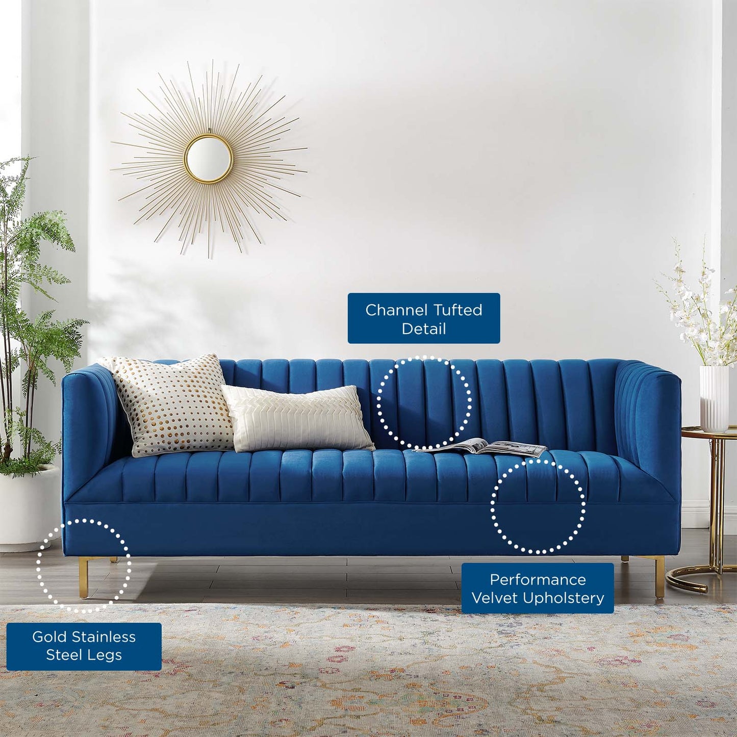 Shift Channel Tufted Performance Velvet Sofa