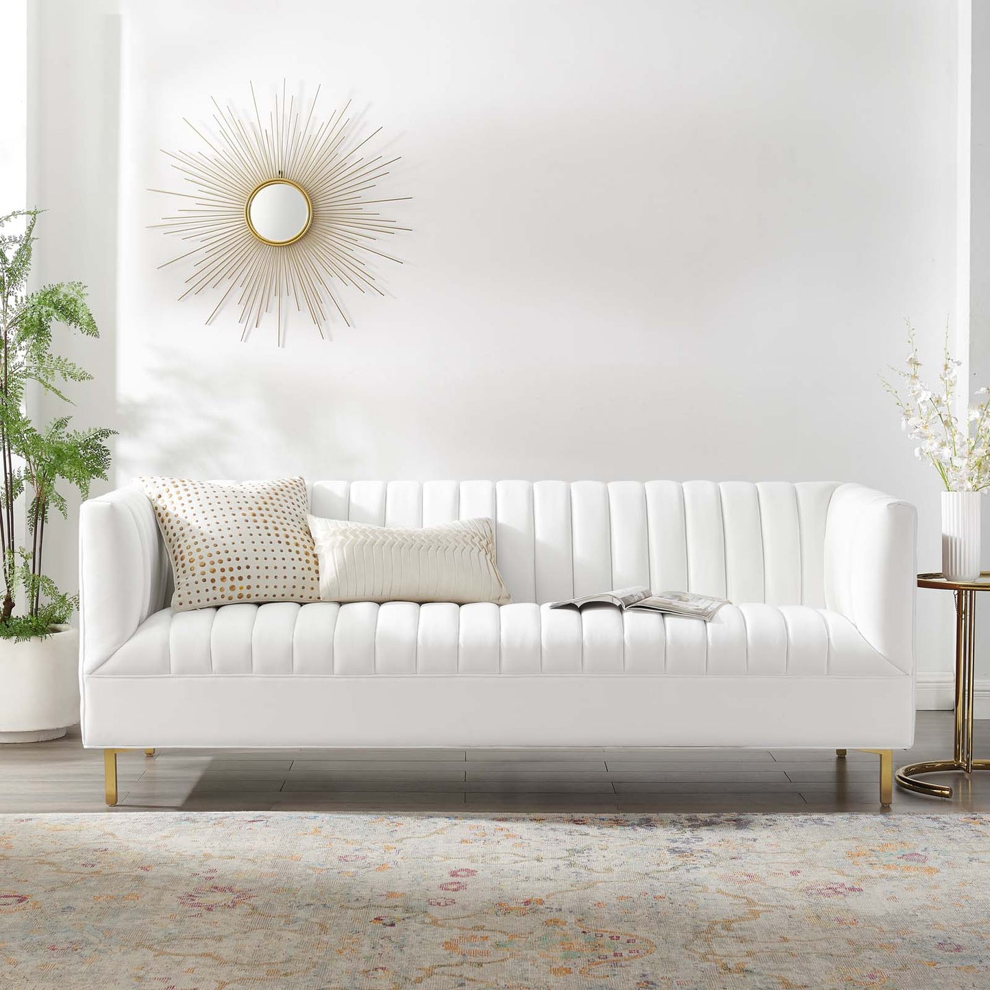 Shift Channel Tufted Performance Velvet Sofa