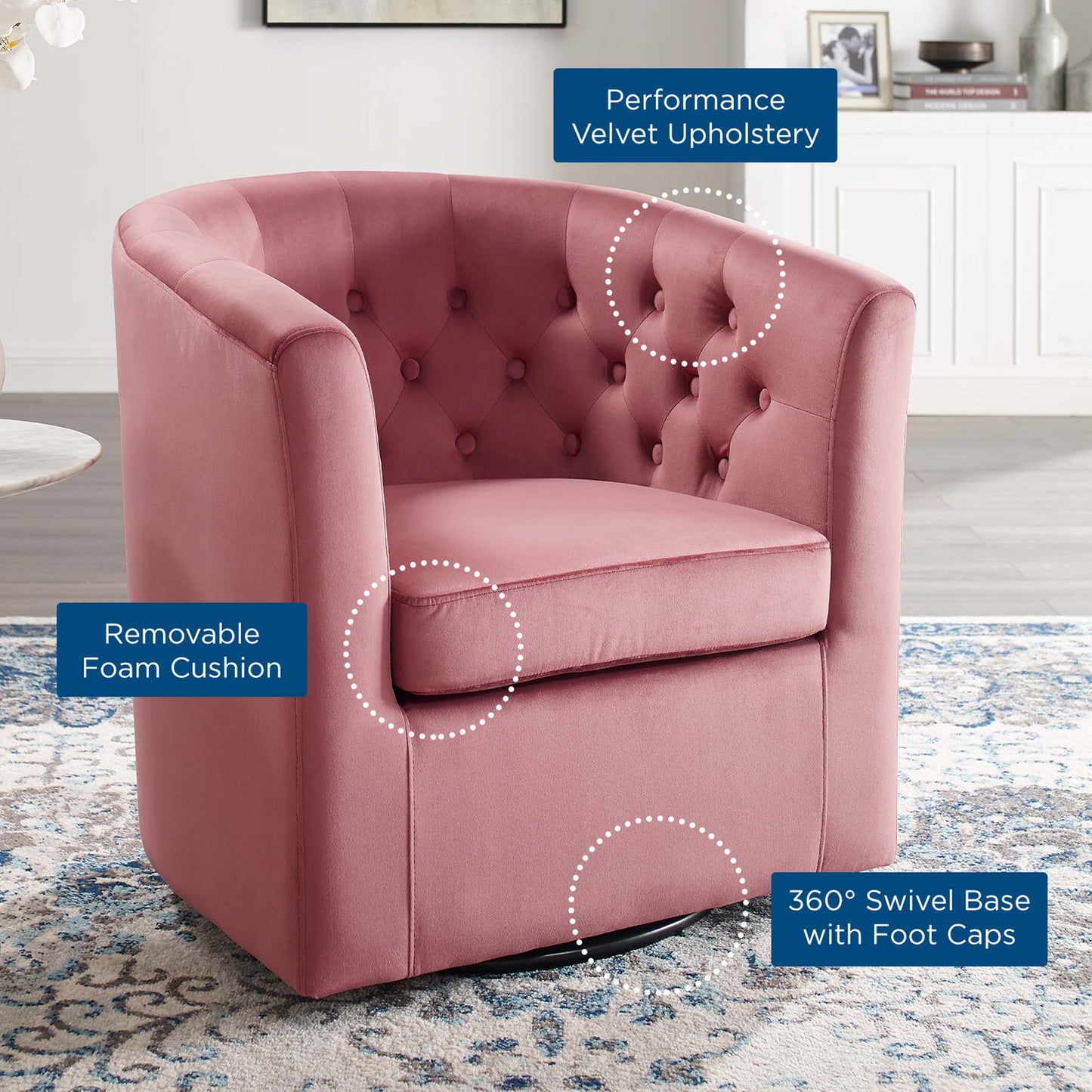 Prospect Tufted Performance Velvet Swivel Armchair