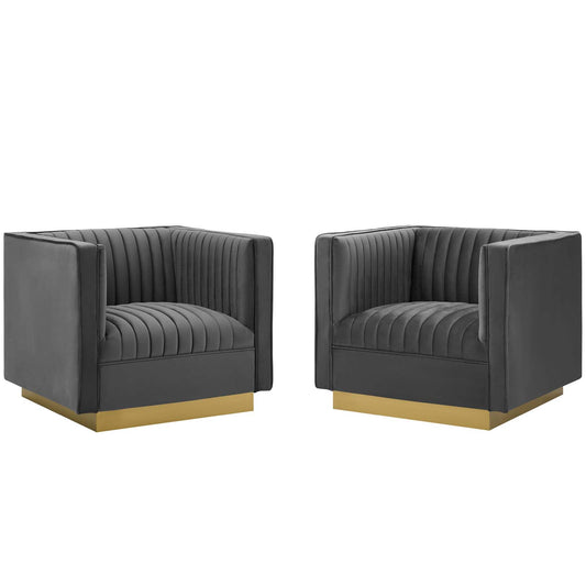 Sanguine Vertical Channel Tufted Upholstered Performance Velvet Armchair Set of 2