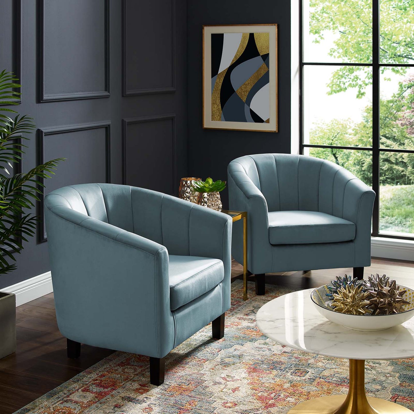 Prospect Channel Tufted Performance Velvet Armchair Set of 2