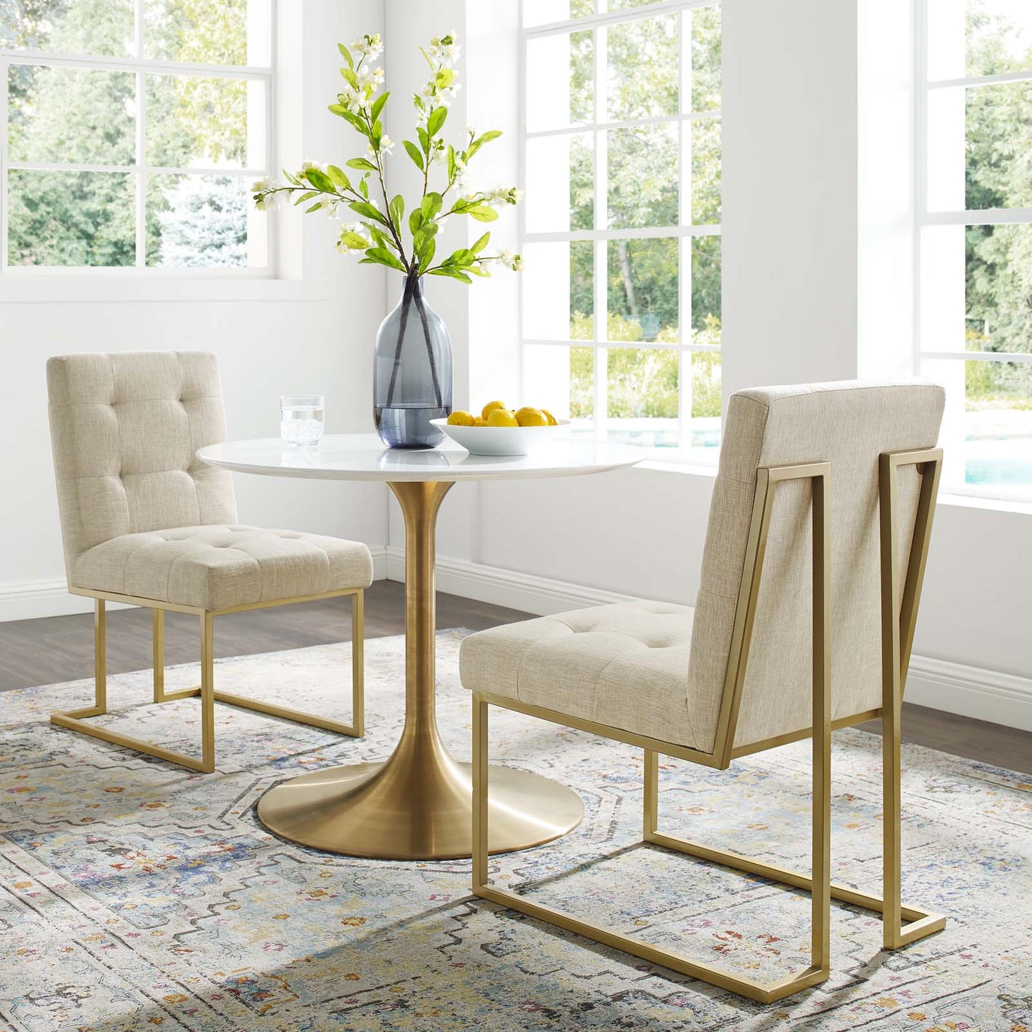 Privy Gold Stainless Steel Upholstered Fabric Dining Accent Chair Set of 2