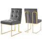 Lot de 2 chaises de salle à manger en velours et acier inoxydable Privy Gold par Modway