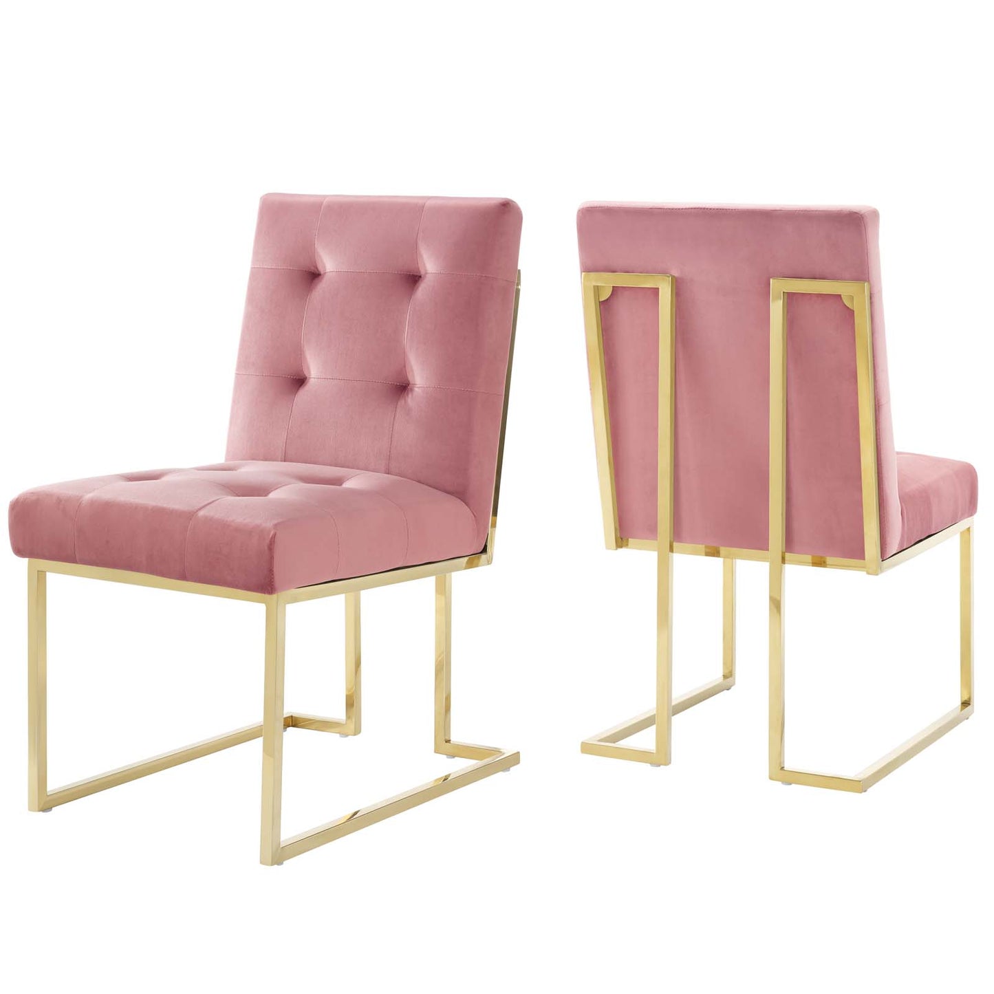 Lot de 2 chaises de salle à manger en velours et acier inoxydable Privy Gold par Modway