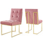 Lot de 2 chaises de salle à manger en velours et acier inoxydable Privy Gold par Modway