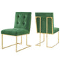 Lot de 2 chaises de salle à manger en velours et acier inoxydable Privy Gold par Modway