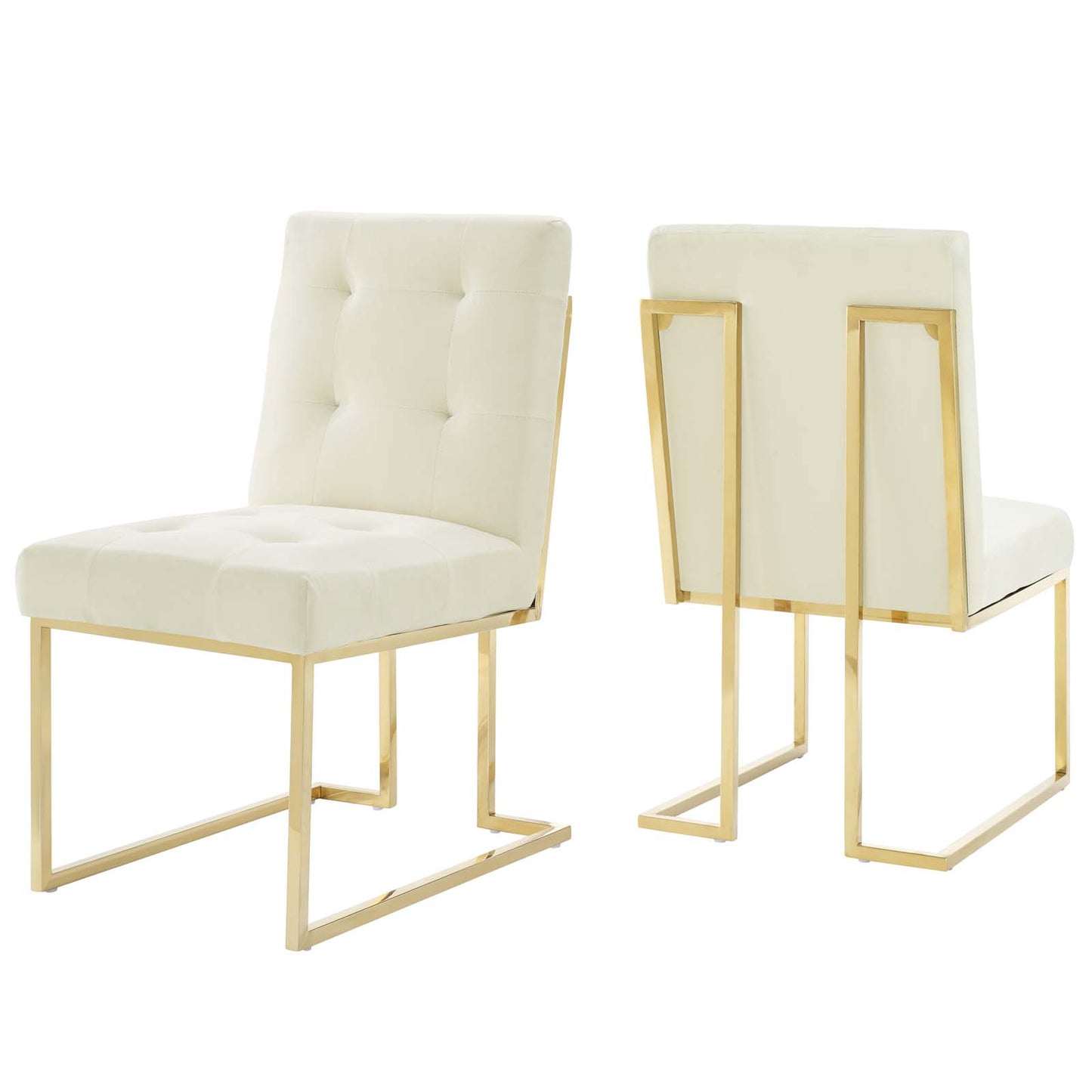 Lot de 2 chaises de salle à manger en velours et acier inoxydable Privy Gold par Modway