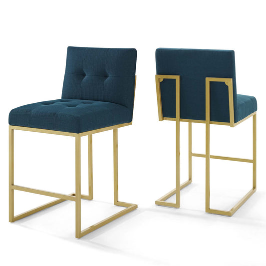 Privy Gold Stainless Steel Upholstered Fabric Counter Stool Set of 2