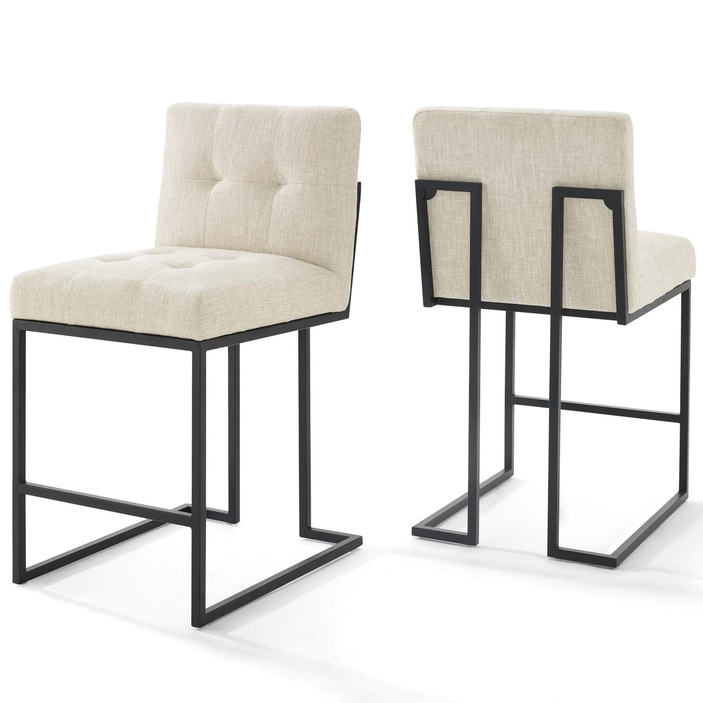 Lot de 2 tabourets de bar en tissu rembourré en acier inoxydable noir Privy par Modway