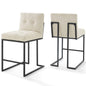 Lot de 2 tabourets de bar en tissu rembourré en acier inoxydable noir Privy par Modway