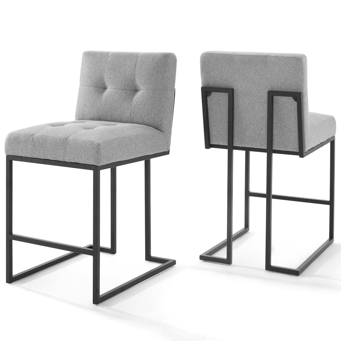 Lot de 2 tabourets de bar en tissu rembourré en acier inoxydable noir Privy par Modway