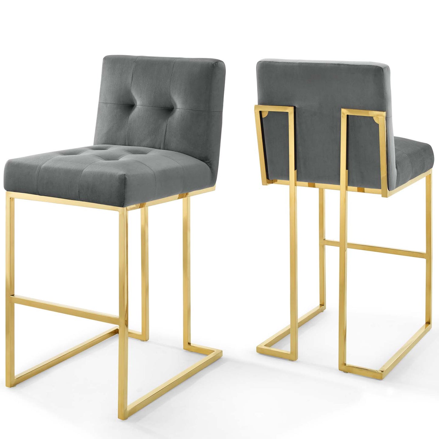 Lot de 2 tabourets de bar en velours et acier inoxydable Privy Gold par Modway