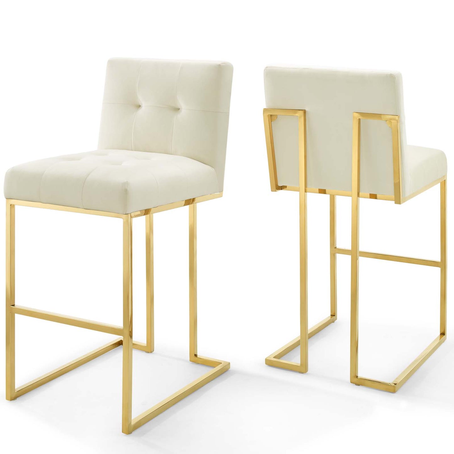 Lot de 2 tabourets de bar en velours et acier inoxydable Privy Gold par Modway