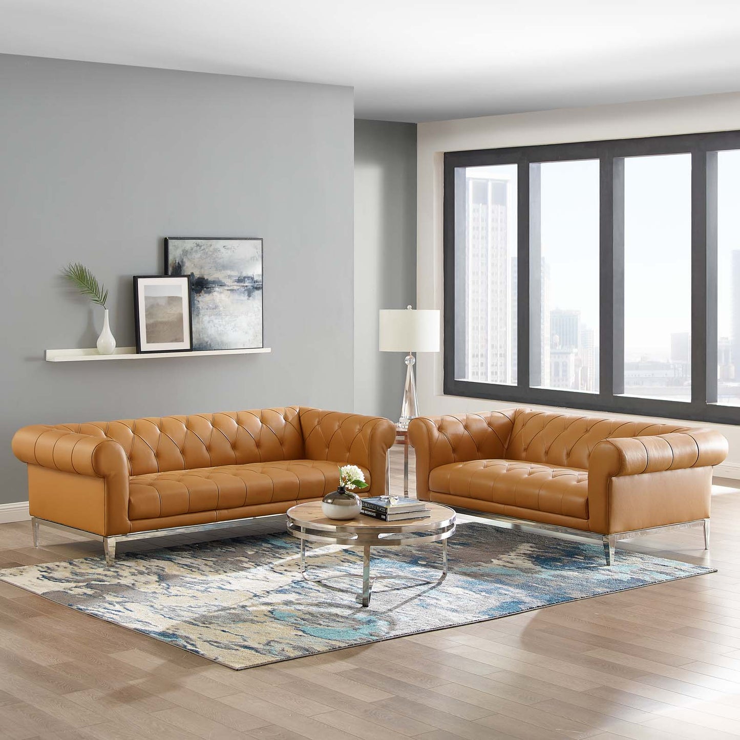 Idyll Tufted Upholstered Leather Sofa and Loveseat Set