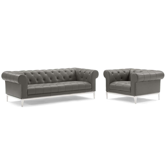 Idyll Tufted Upholstered Leather Sofa and Armchair Set