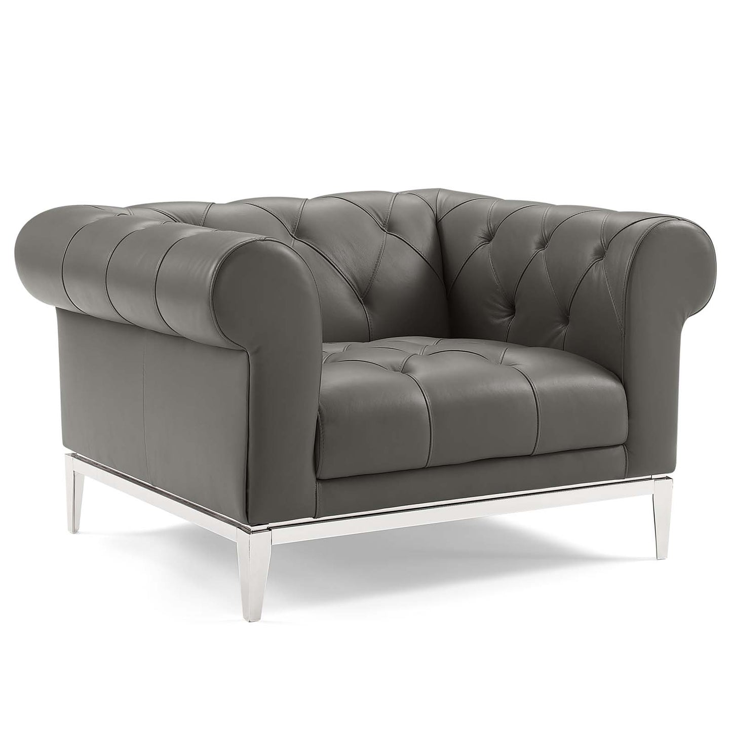 Idyll Tufted Upholstered Leather Sofa and Armchair Set