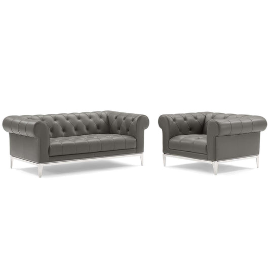 Idyll Tufted Upholstered Leather Loveseat and Armchair