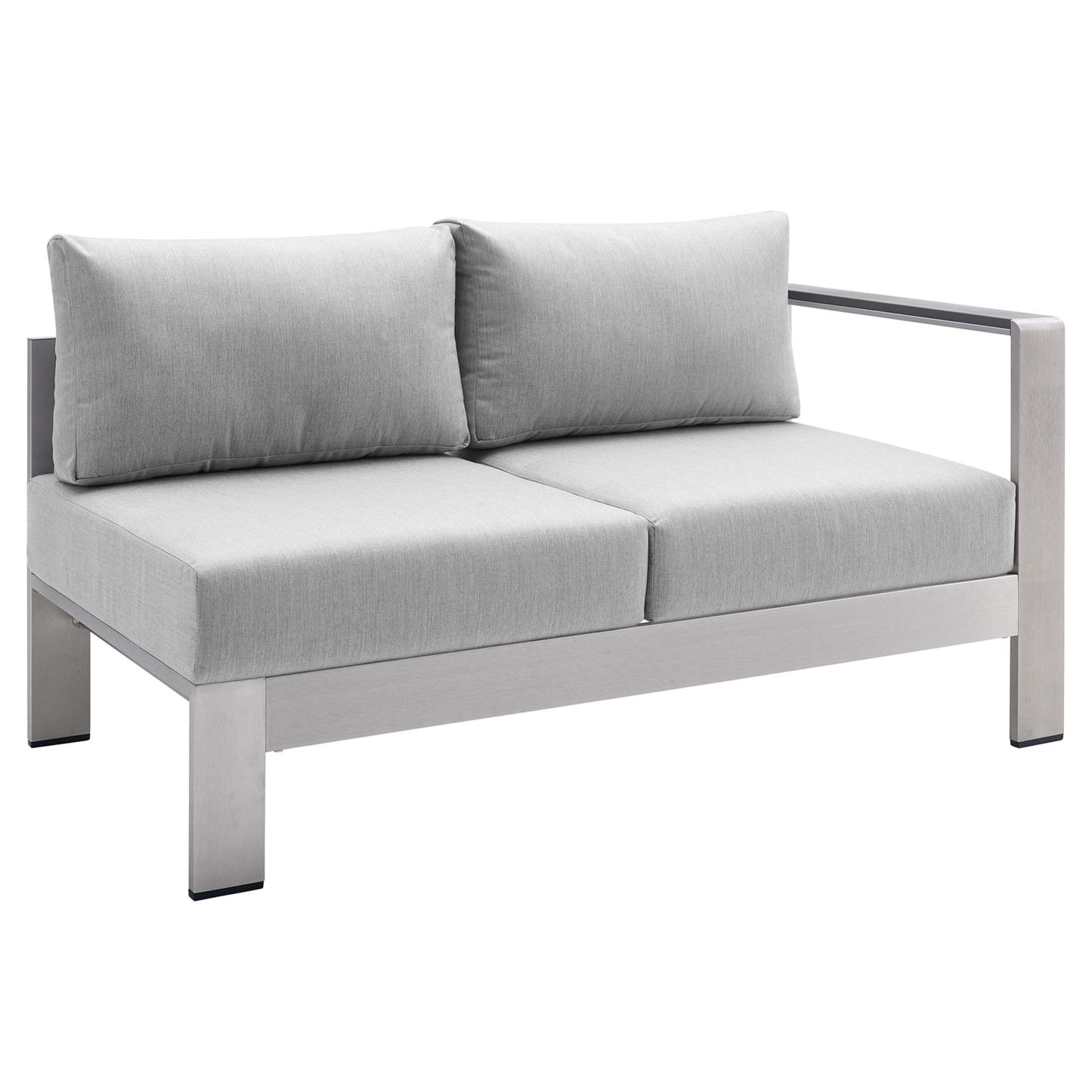 Loveseat de aluminio para patio exterior con brazo derecho y tela Sunbrella® de Shore de Modway