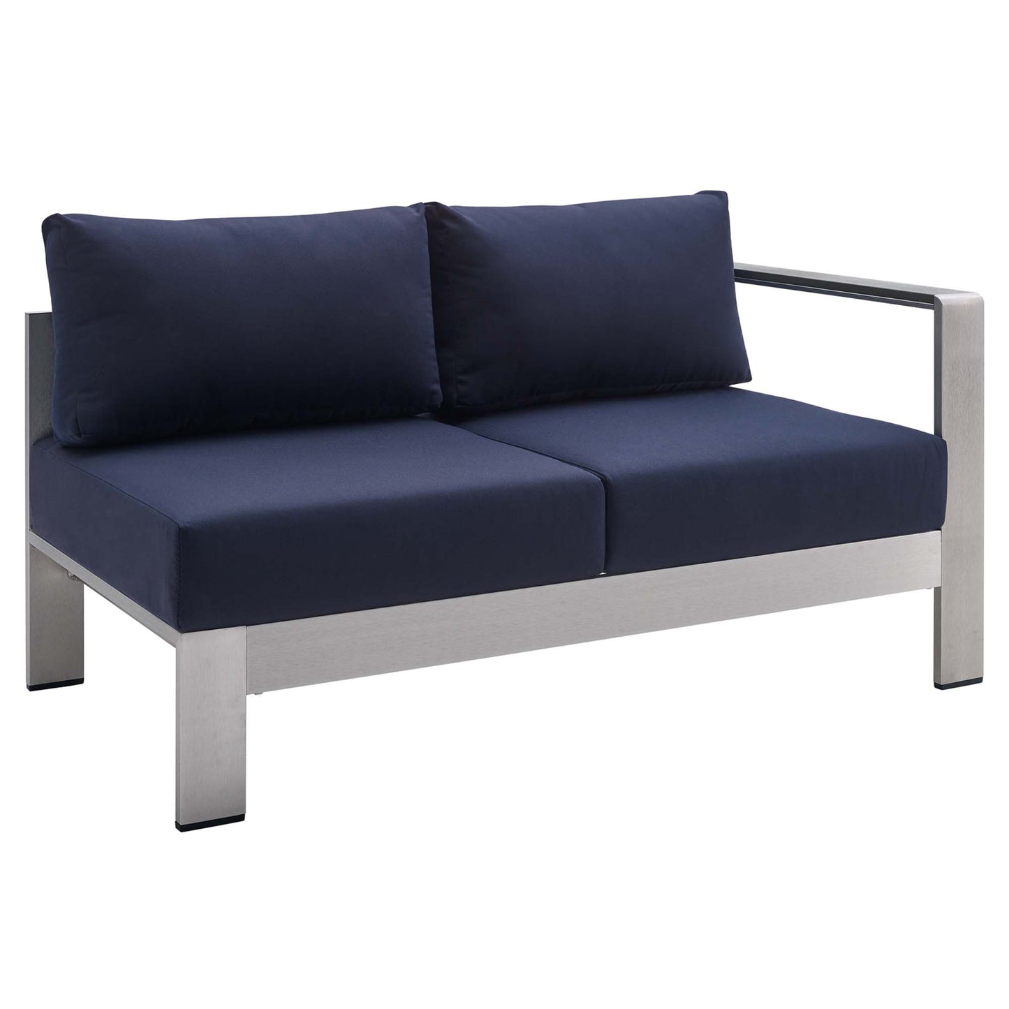 Loveseat de aluminio para patio exterior con brazo derecho y tela Sunbrella® de Shore de Modway