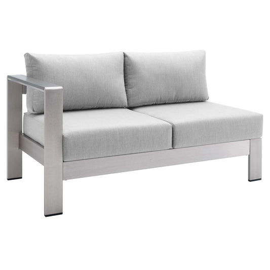 Loveseat para patio exterior con brazo izquierdo de aluminio y tela Sunbrella® de Shore de Modway