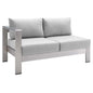 Loveseat para patio exterior con brazo izquierdo de aluminio y tela Sunbrella® de Shore de Modway