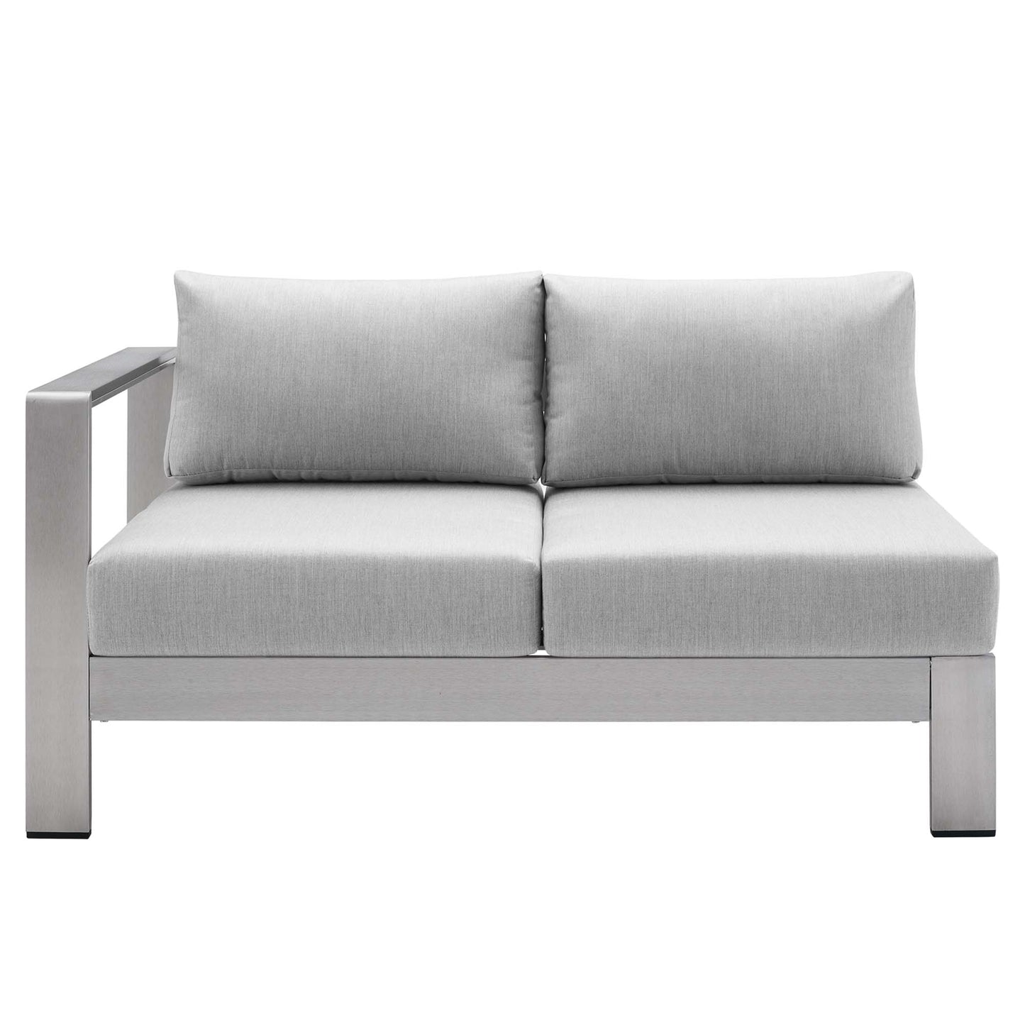 Loveseat para patio exterior con brazo izquierdo de aluminio y tela Sunbrella® de Shore de Modway