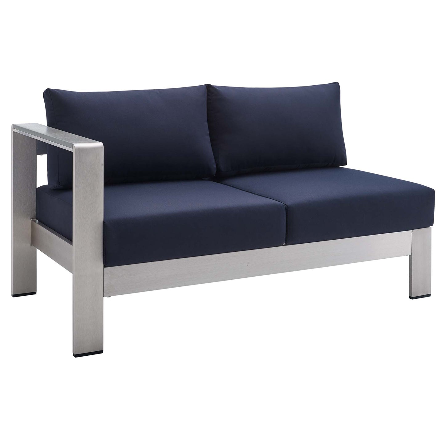 Loveseat para patio exterior con brazo izquierdo de aluminio y tela Sunbrella® de Shore de Modway