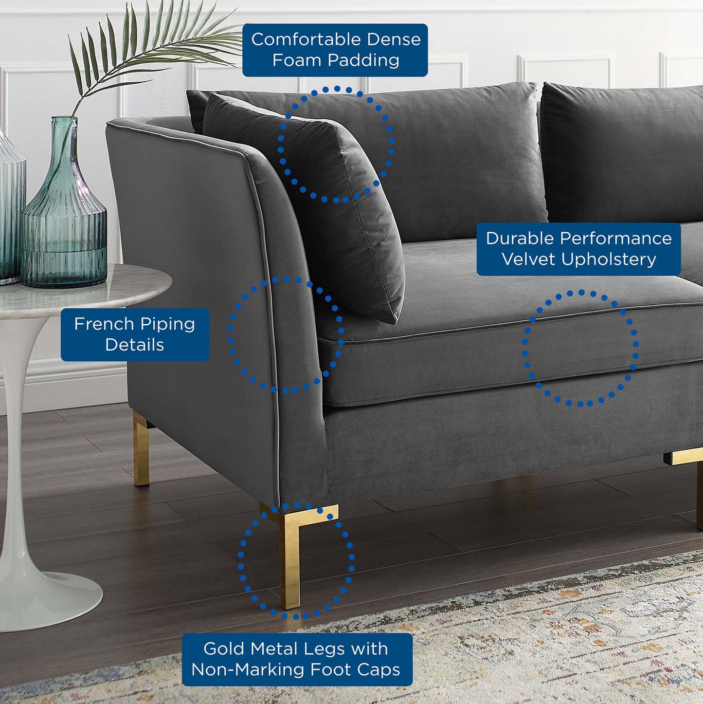 Sofá modular de terciopelo de alto rendimiento de cinco piezas Ardent de Modway