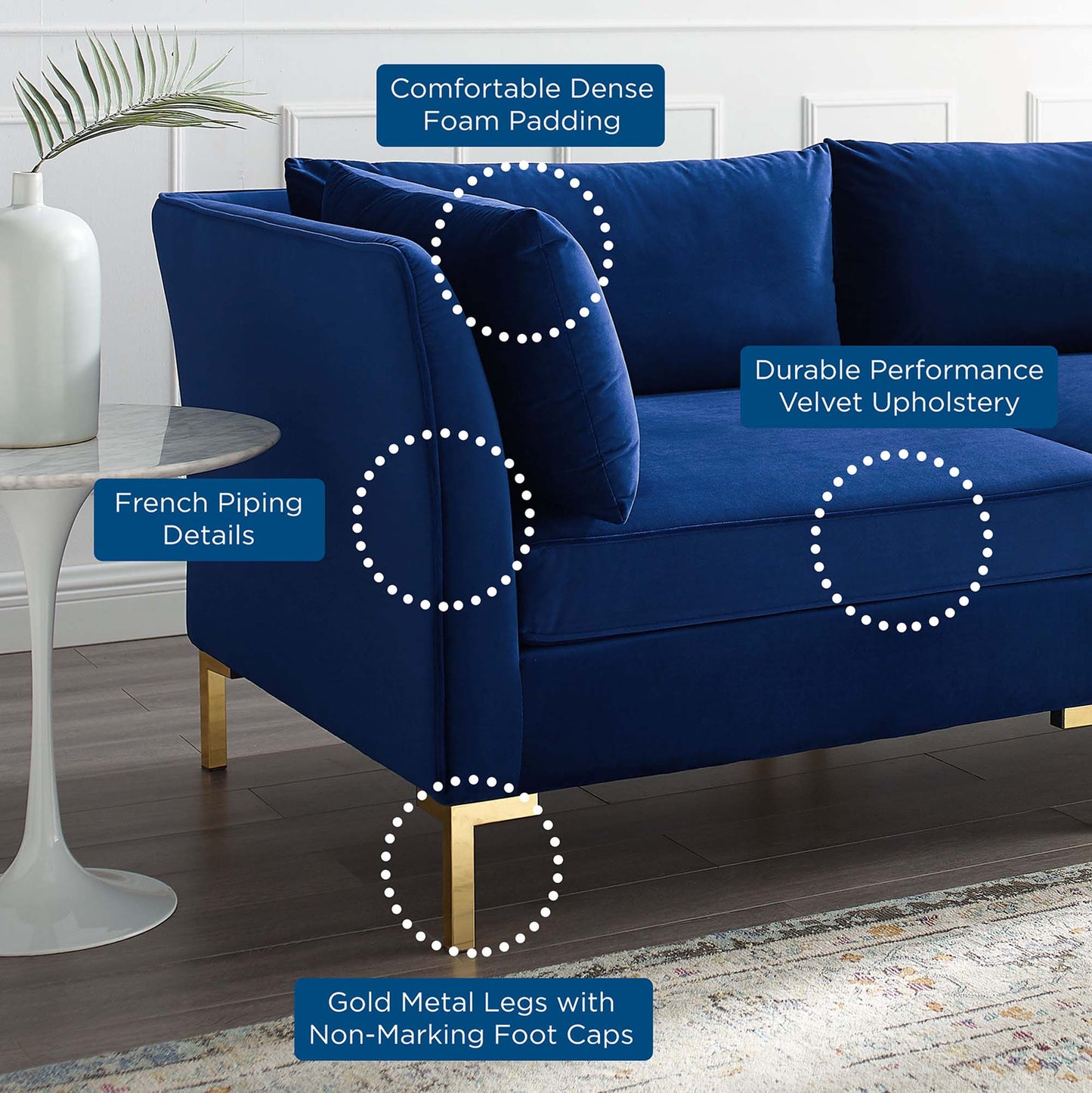 Sofá modular de terciopelo de alto rendimiento de cinco piezas Ardent de Modway