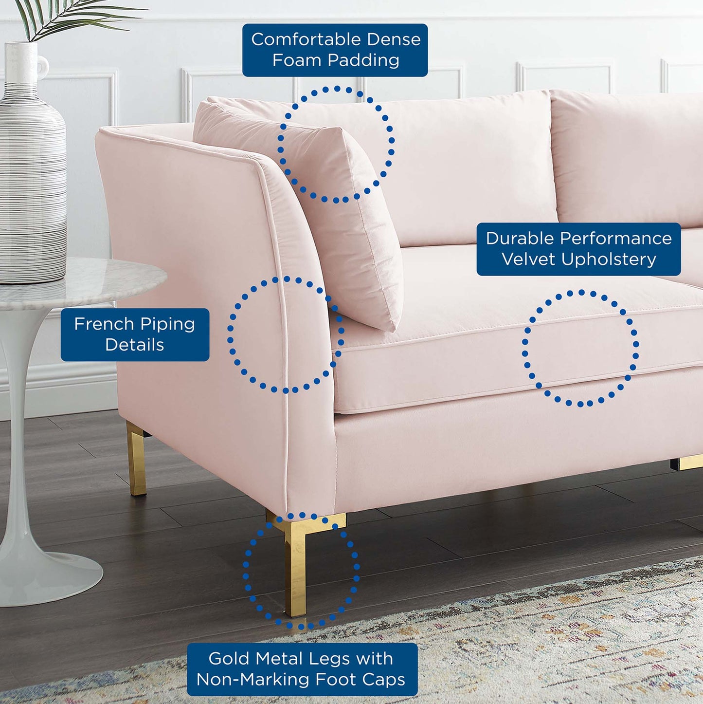 Sofá modular de terciopelo de alto rendimiento de cinco piezas Ardent de Modway