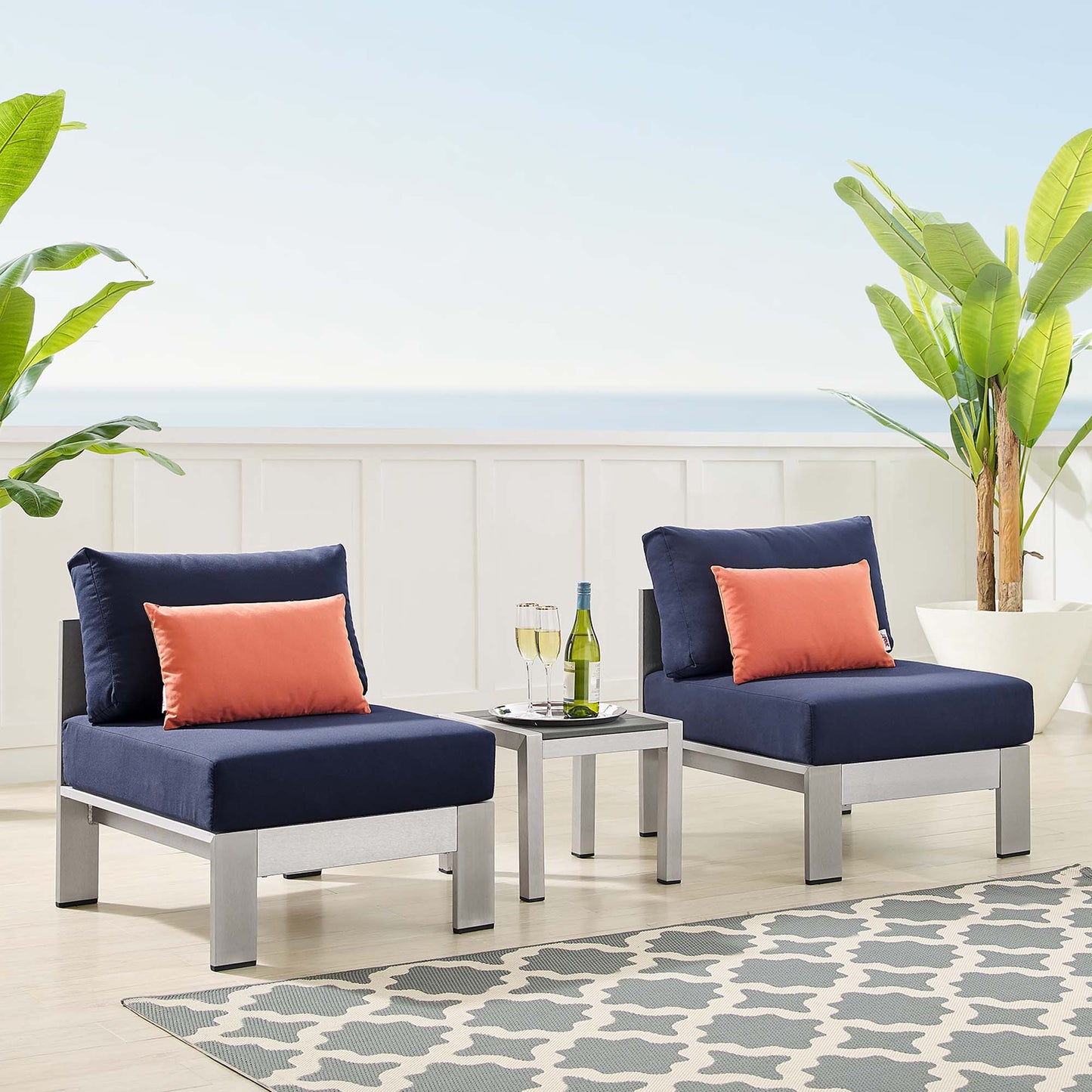 Shore 3 Piece Sunbrella® Fabric Outdoor Patio Aluminum Set