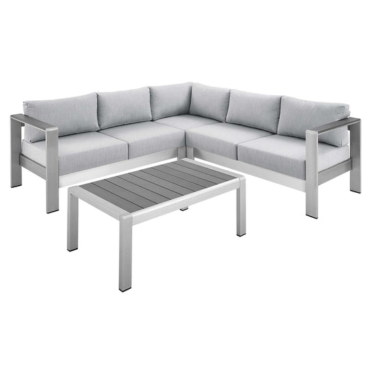 Shore 4 Piece Sunbrella® Fabric Outdoor Patio Aluminum Sectional Sofa Set