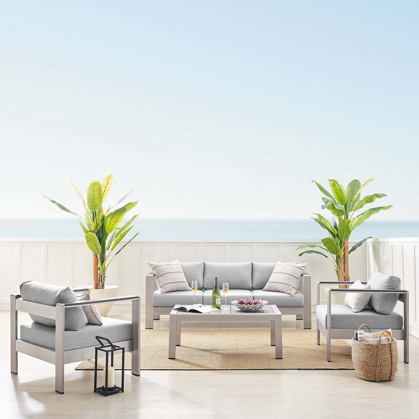 Shore 4 Piece Sunbrella® Fabric Outdoor Patio Aluminum Set