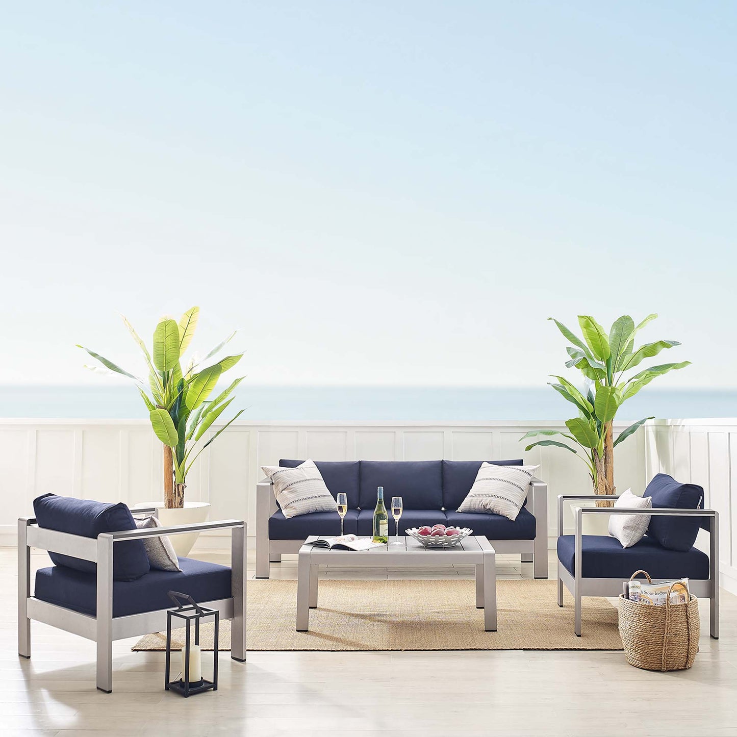 Shore 4 Piece Sunbrella® Fabric Outdoor Patio Aluminum Set