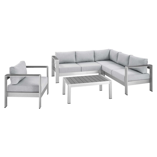 Shore 5 Piece Sunbrella® Fabric Outdoor Patio Aluminum Sectional Sofa Set