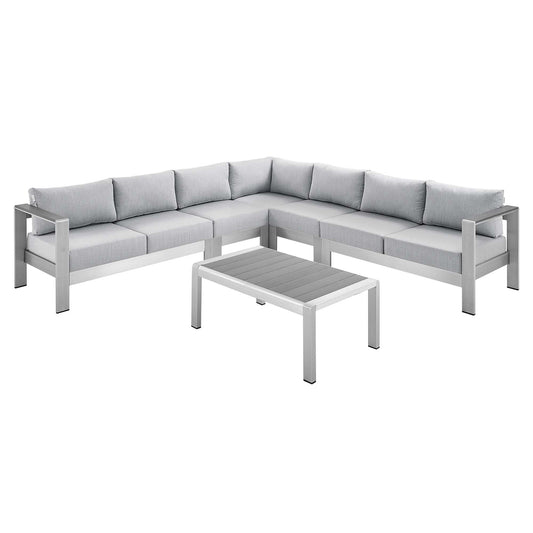 Shore 6 Piece Sunbrella® Fabric Outdoor Patio Aluminum Sectional Sofa Set