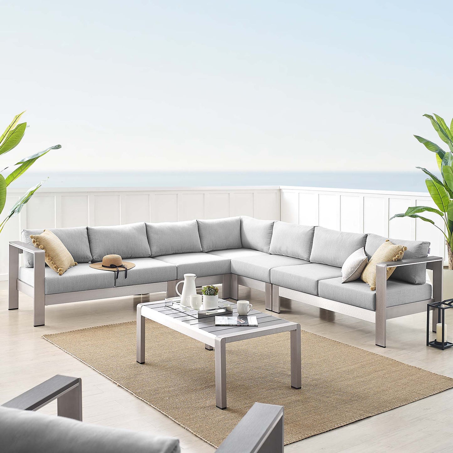 Shore 6 Piece Sunbrella® Fabric Outdoor Patio Aluminum Sectional Sofa Set