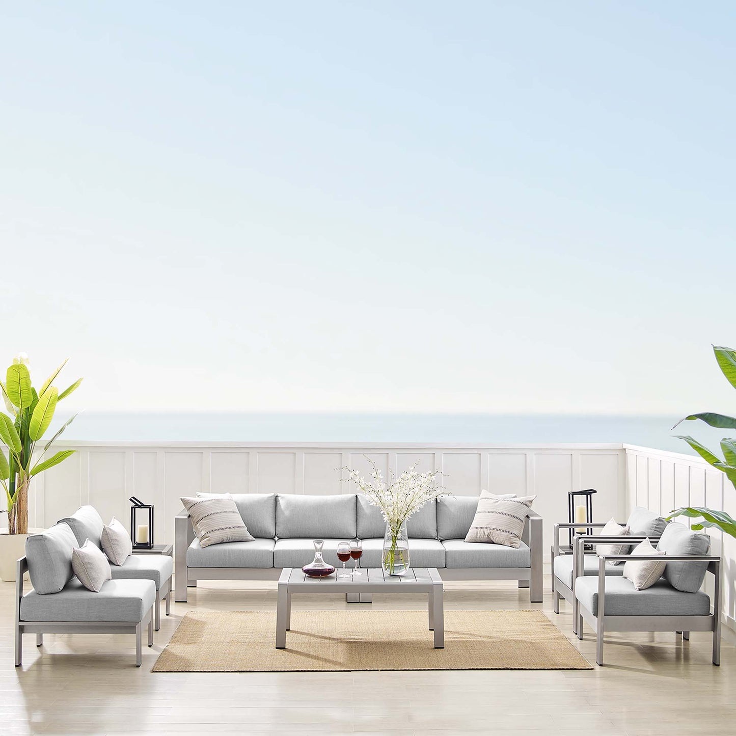 Shore 9 Piece Sunbrella® Fabric Outdoor Patio Aluminum Sectional Sofa Set