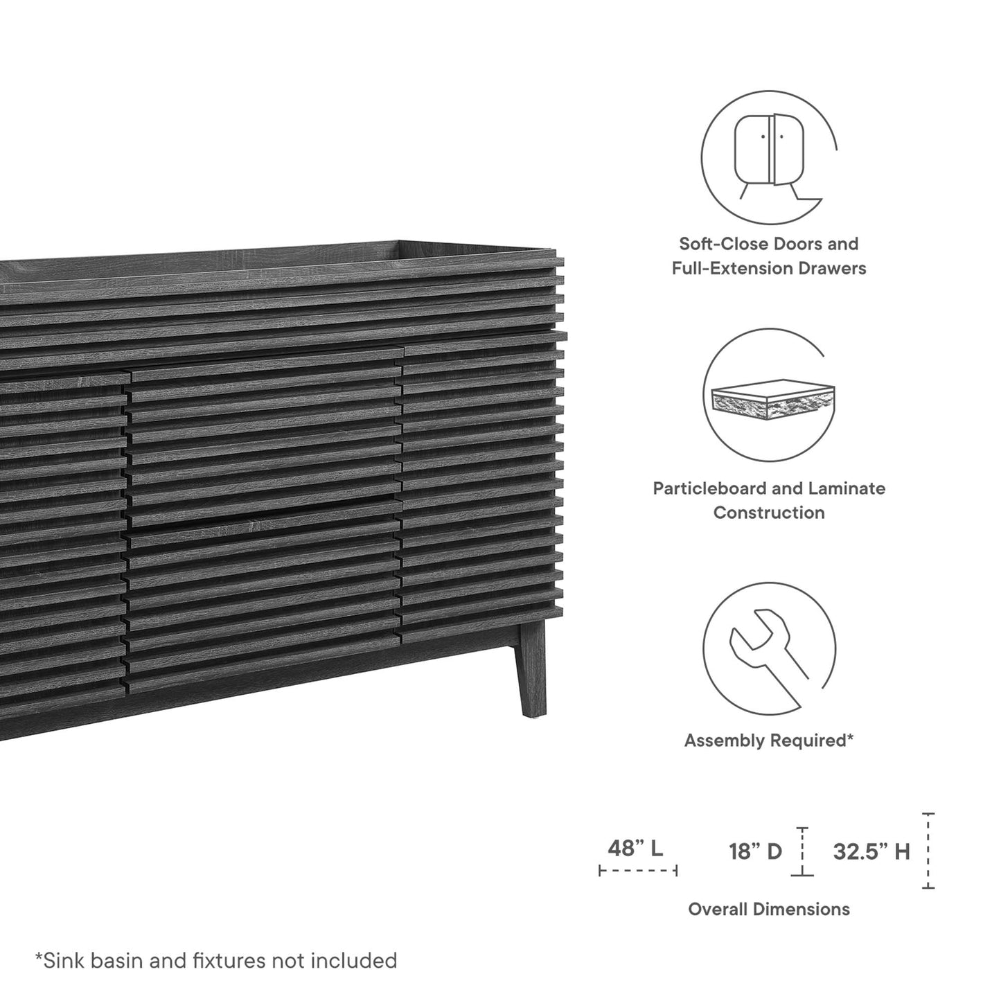 Mueble de baño de 48" compatible con lavabo individual Render (no incluido) de Modway