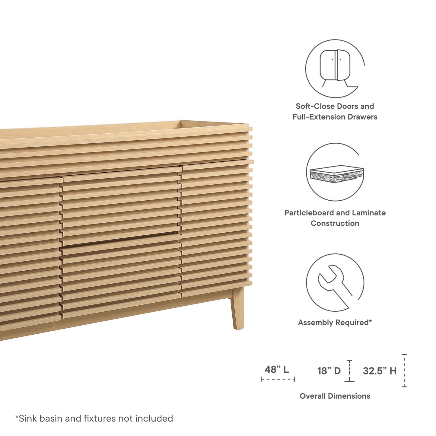 Mueble de baño de 48" compatible con lavabo individual Render (no incluido) de Modway