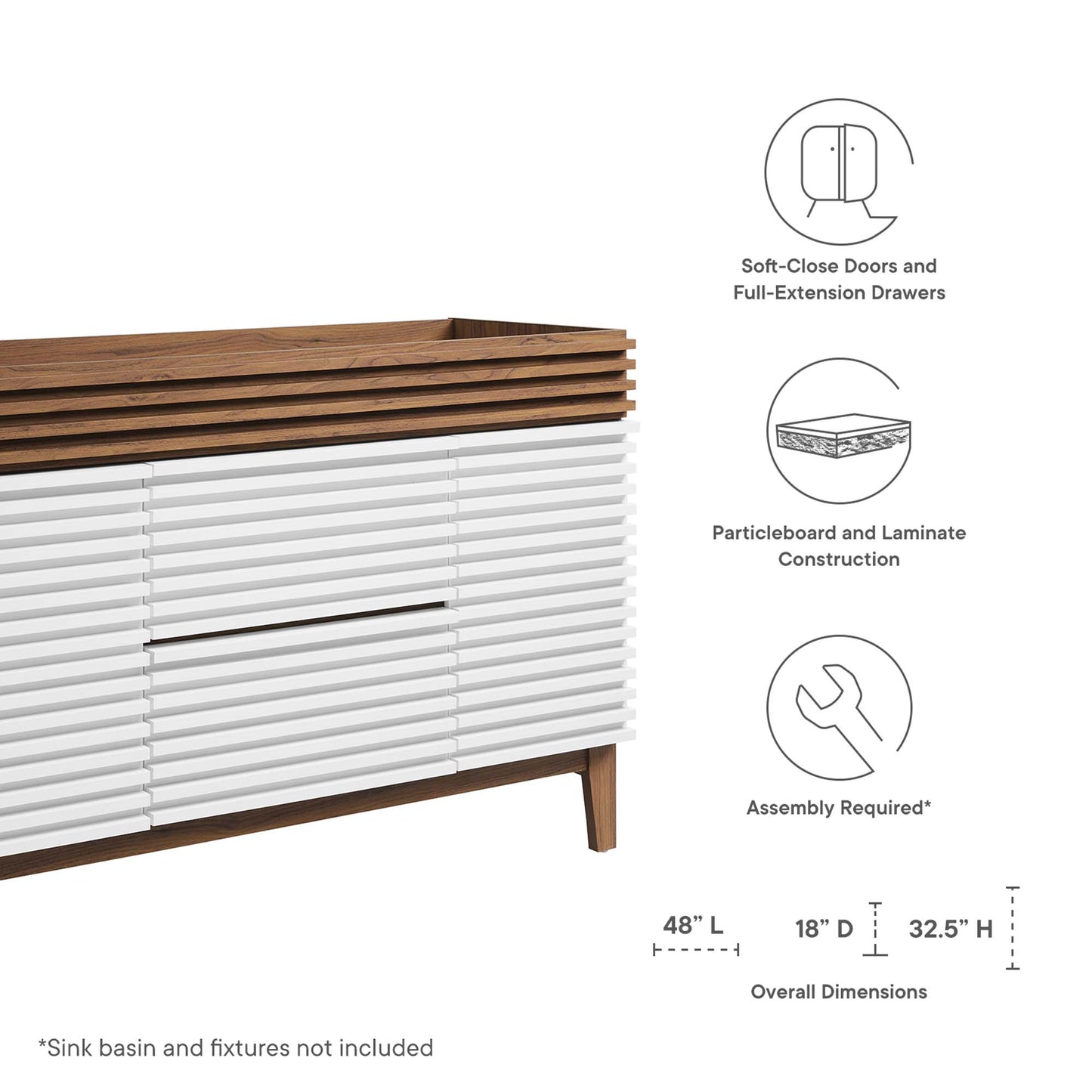 Mueble de baño de 48" compatible con lavabo individual Render (no incluido) de Modway