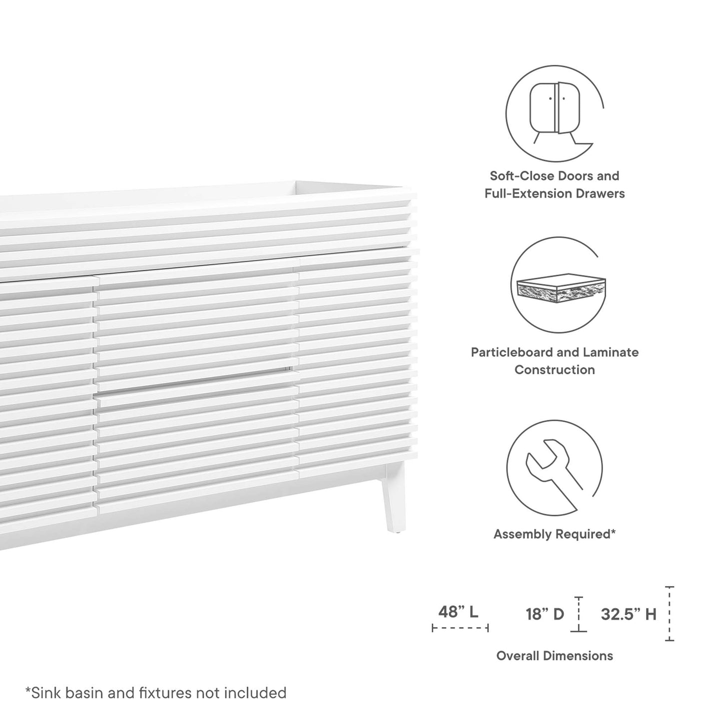 Mueble de baño de 48" compatible con lavabo individual Render (no incluido) de Modway