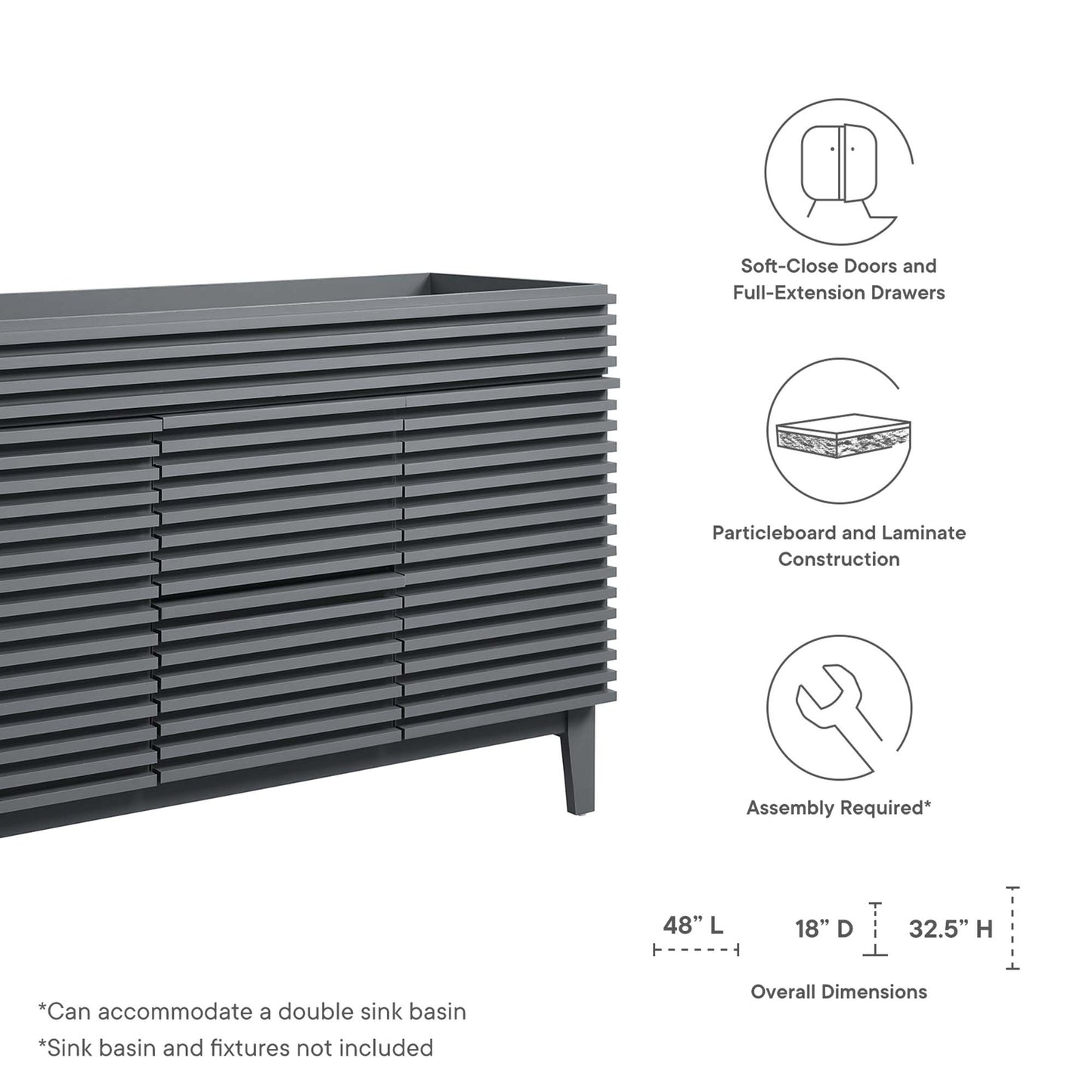 Mueble de baño de 48" compatible con lavabo doble (no incluido) de Modway